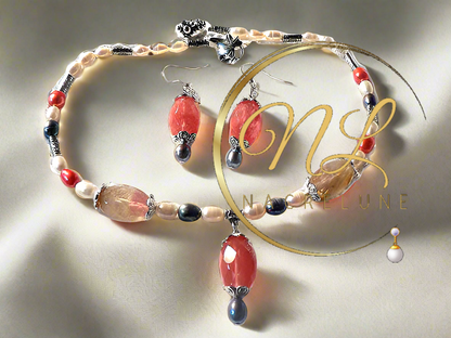 Parure en perles de quartz facettées rouges