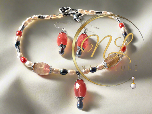 Parure en perles de quartz facettées rouges