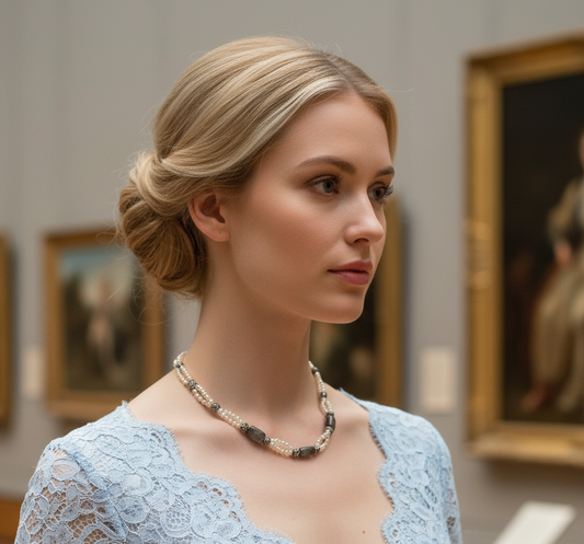 Collier perles fines et obsidiennes dorées NACRELUNE collier