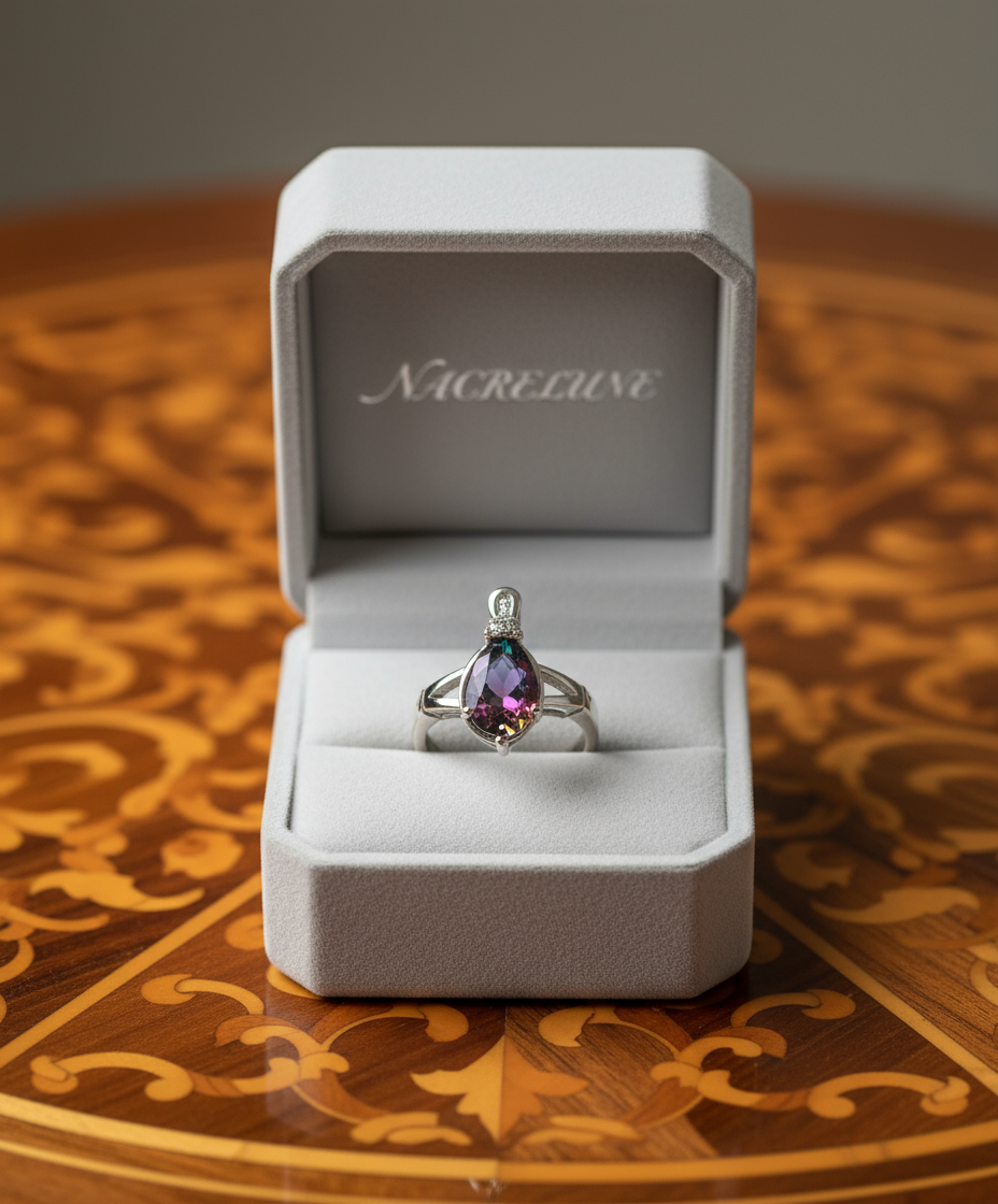 Bague en argent avec topaze taillée traitée NACRELUNE Bague