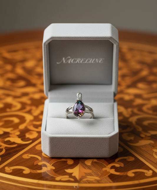 Bague en argent avec topaze taillée traitée NACRELUNE Bague