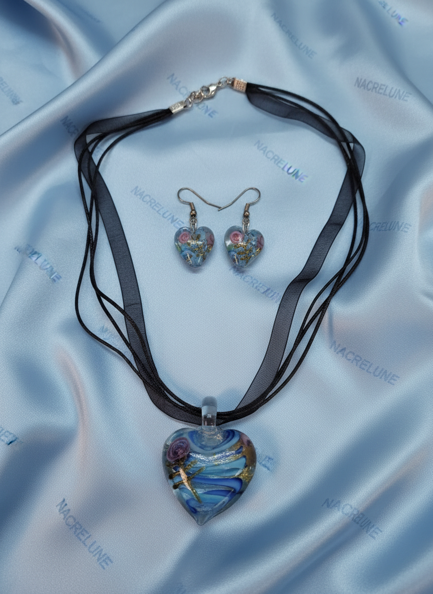 Parure coeurs en verre décoré : choisissez votre couleur NACRELUNE parure