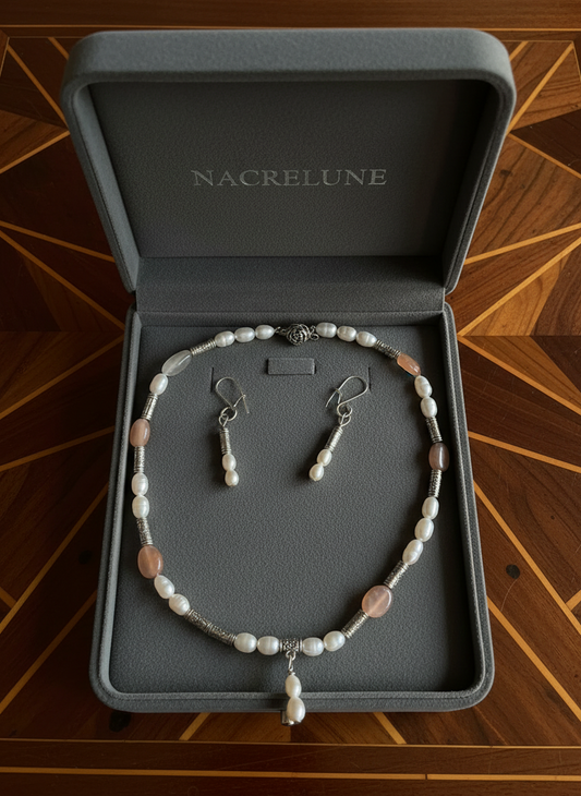 Parure en perles de pierres de lune avec perles de culture orange NACRELUNE parure