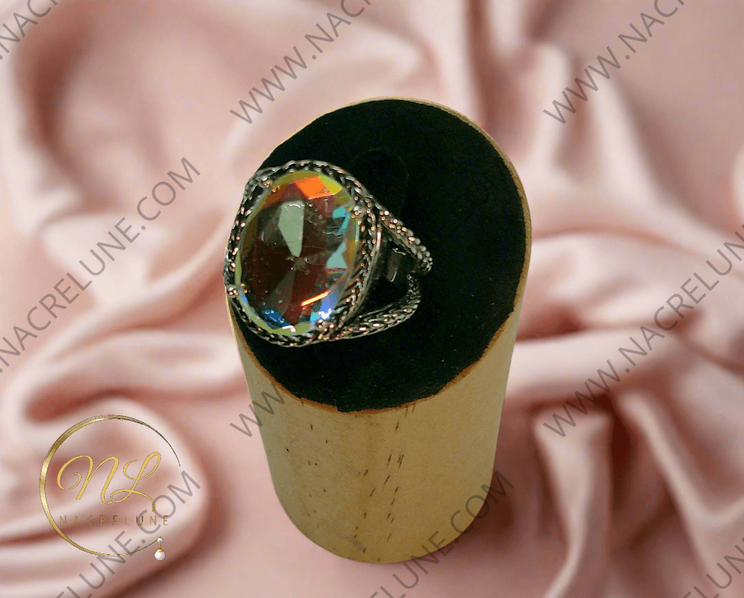 Bague en argent 925 avec topaze traitée mystique multicolore