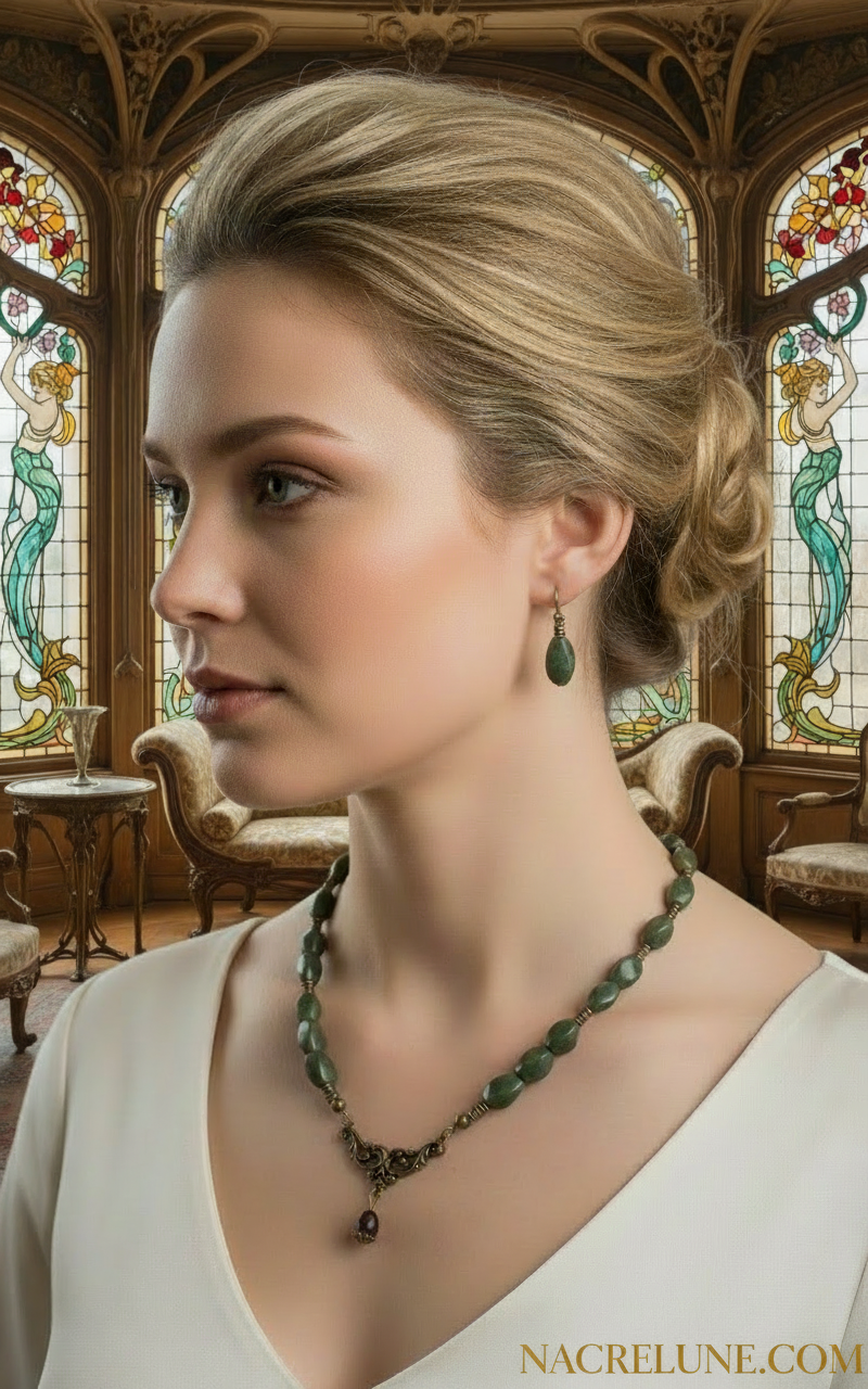 Parure en perles de jaspes verts NACRELUNE parure