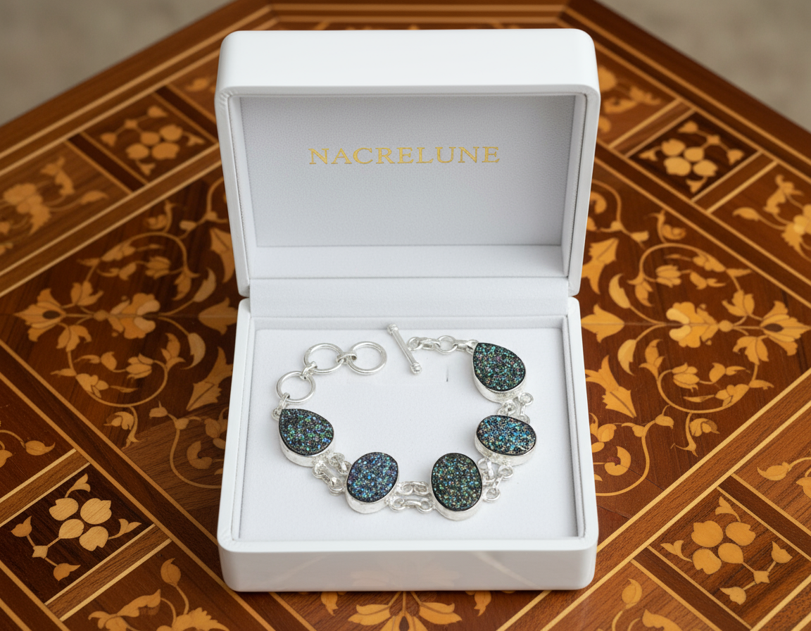 Bracelet en argent et titanites ou sphènes (pierres ovales 16X12mm) NACRELUNE bracelet