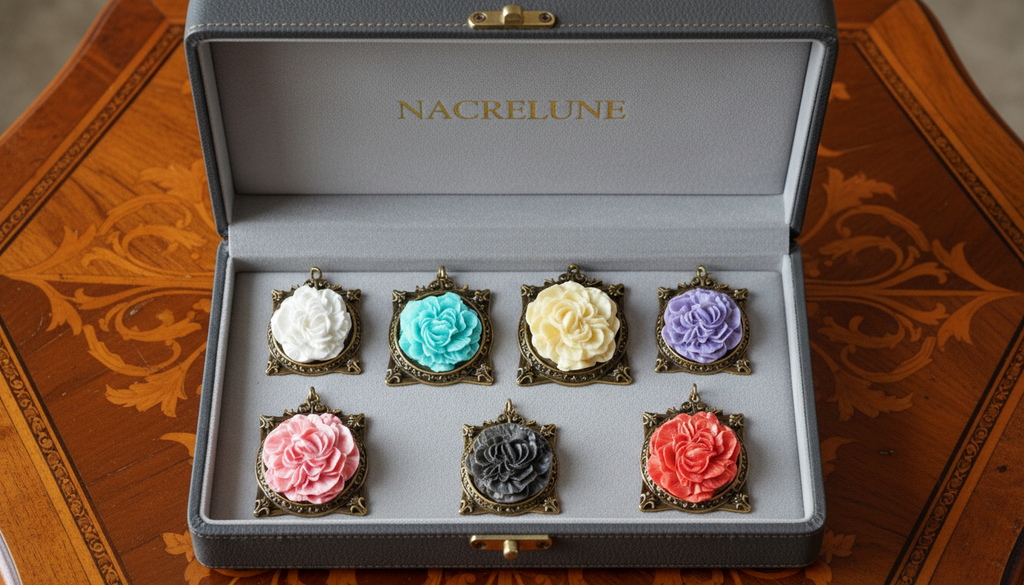 Pendentif cadre avec fleur, choisissez votre couleur nacrelune.com pendentif