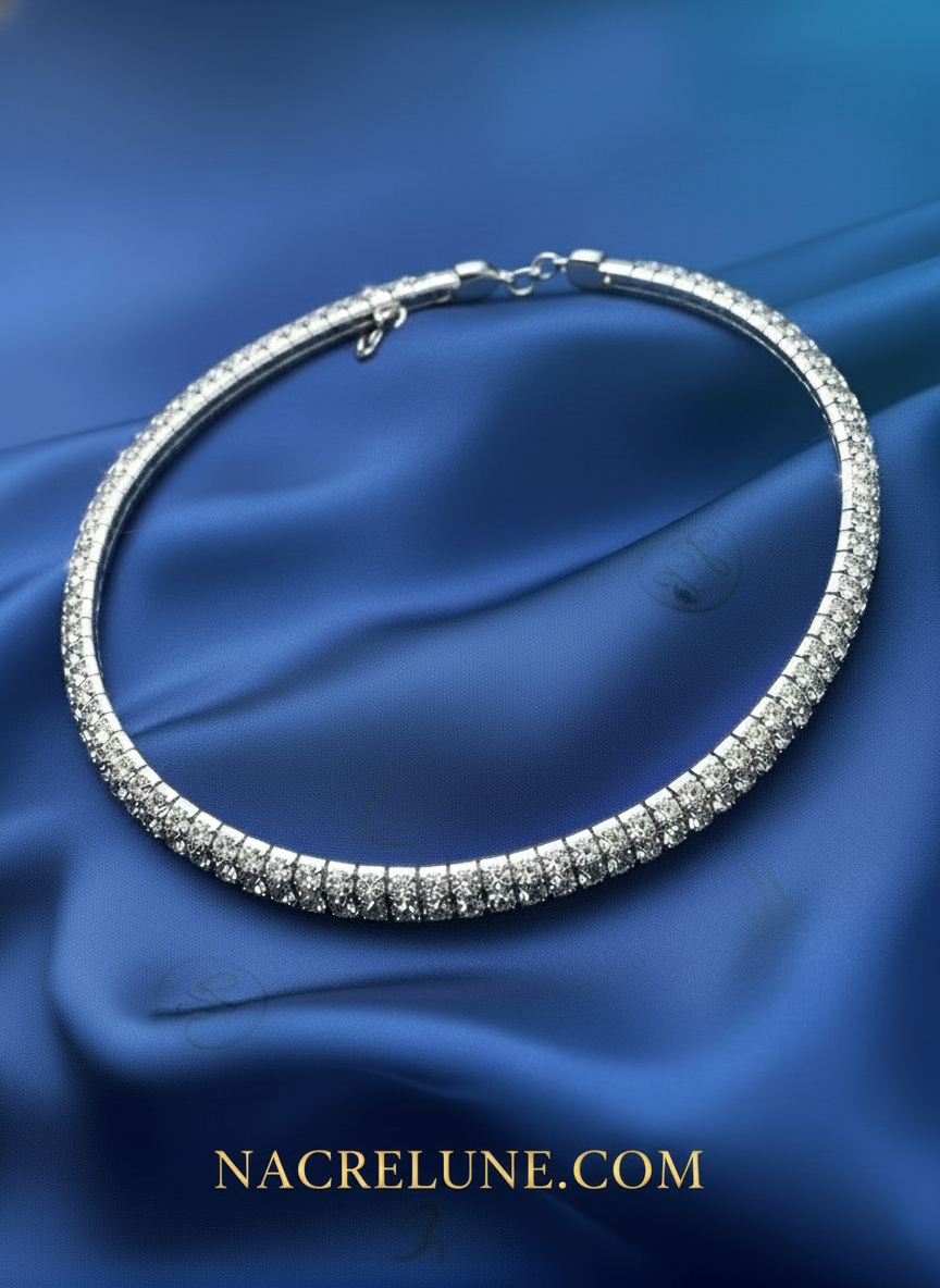 Collier rigide choker en strass NACRELUNE collier