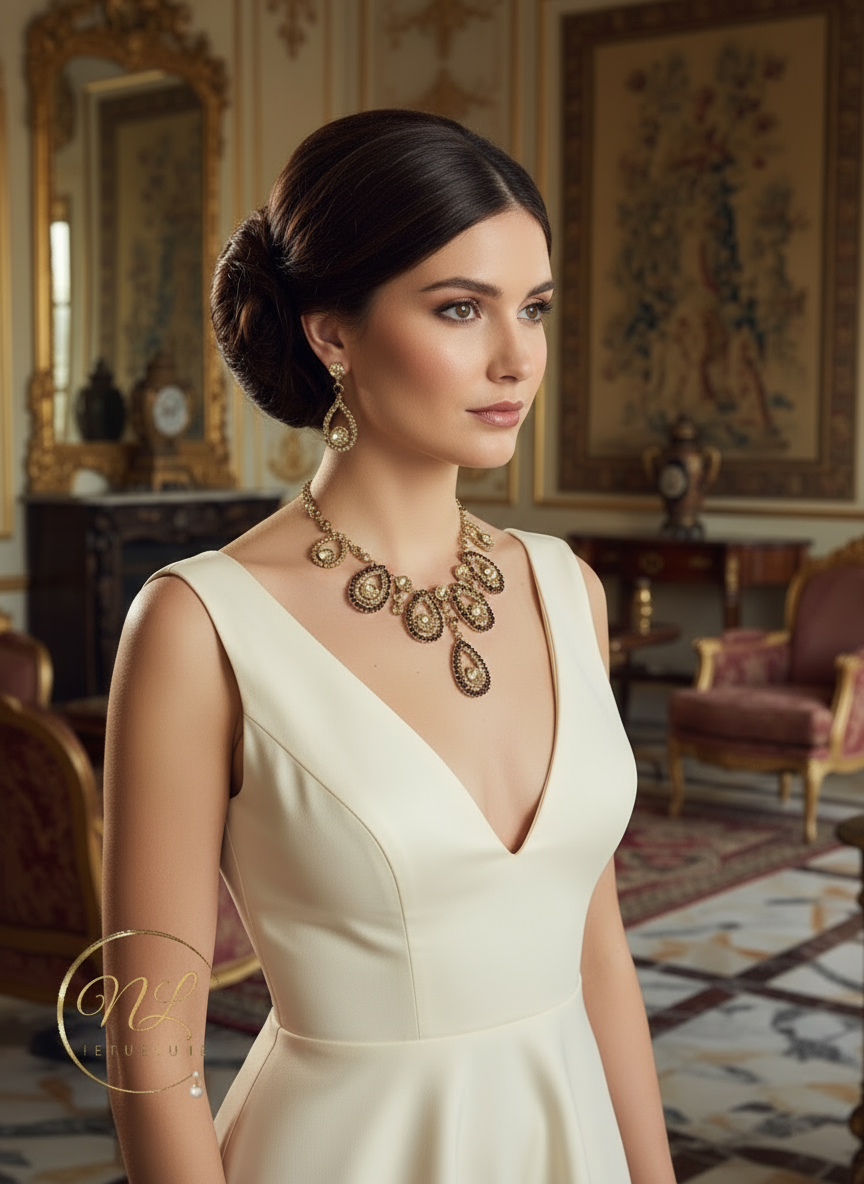 Parure en strass gouttes d'eau couleur topaze nacrelune.com parure