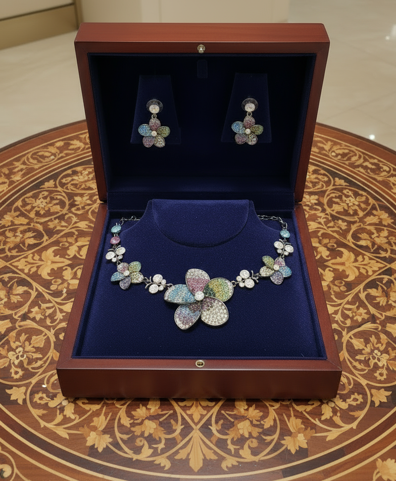 Parure fleurs en pavage de strass nacrelune.com parure