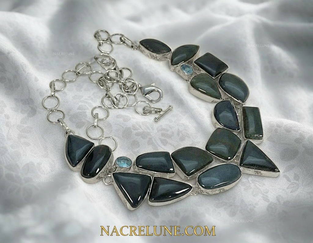 Collier en argent 925 et agates vertes indiennes nacrelune.com collier