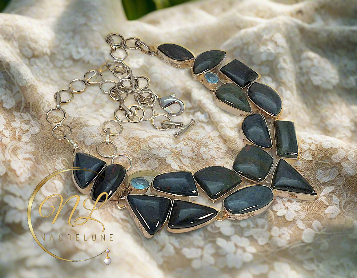 Collier en argent 925 et agates vertes indiennes