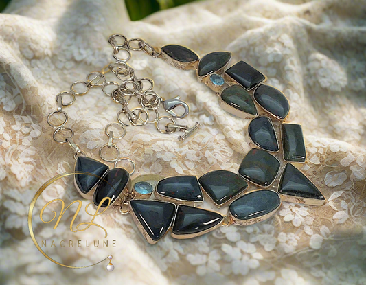 Collier en argent 925 et agates vertes indiennes