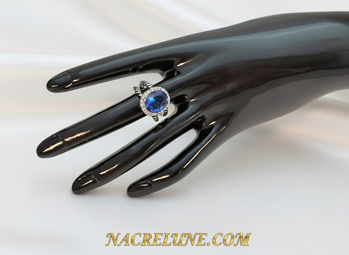 Bague en argent 925 avec topaze bleue ovale NACRELUNE Bague