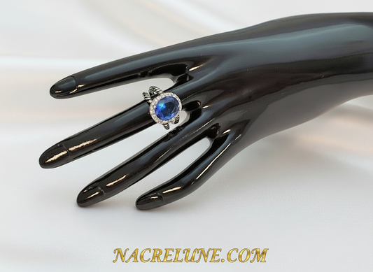 Bague en argent 925 avec topaze bleue ovale NACRELUNE Bague