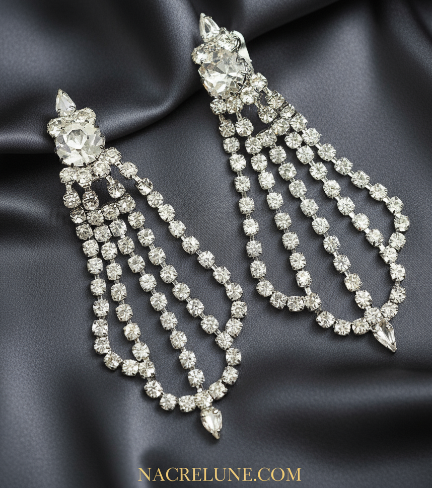 Très grandes boucles d’oreille clip en strass nacrelune.com boucles d'oreille