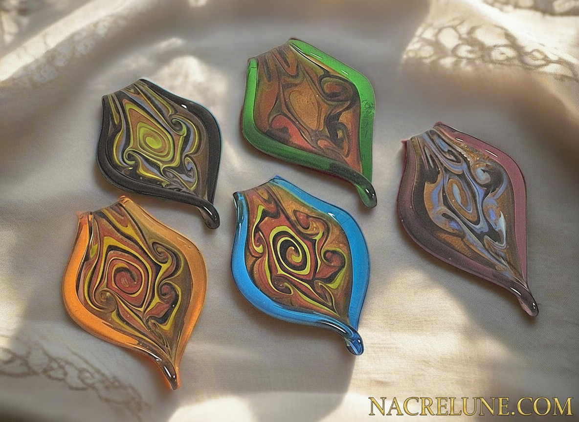 Pendentif en verre artistique en forme de feuille nacrelune.com pendentif