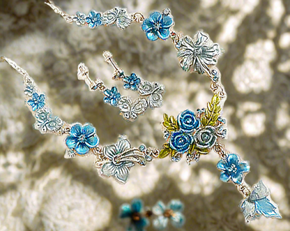 Parure en émail avec fleurs et feuilles, choisissez votre couleur