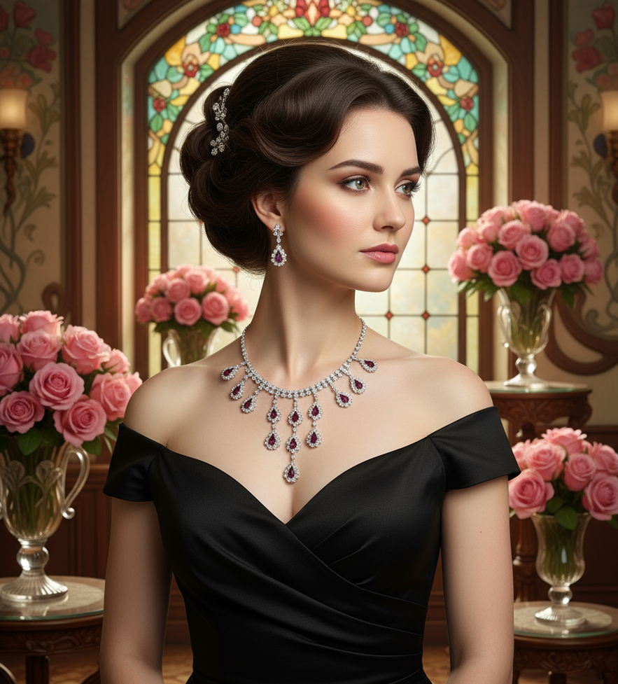 👑Parure vintage aux strass roses NACRELUNE parure