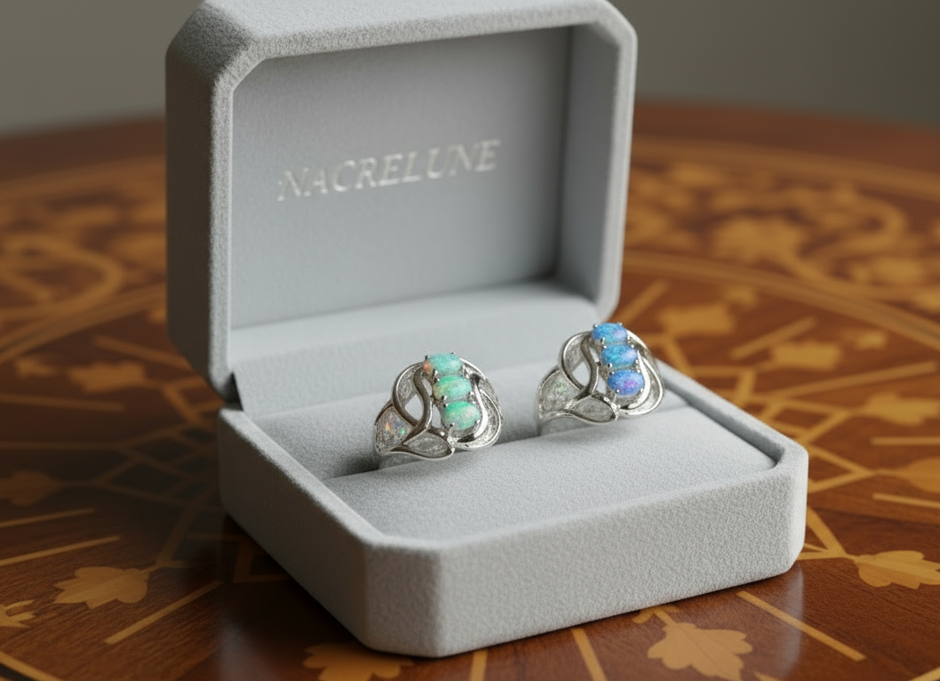 Bague en argent 925 avec opale de feu bleue NACRELUNE Bague