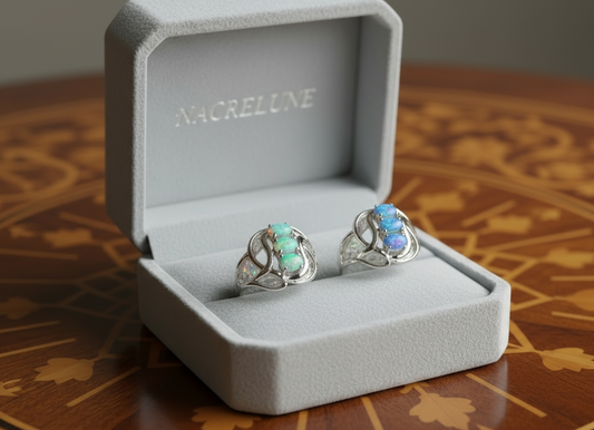 Bague en argent 925 avec opale de feu bleue NACRELUNE Bague