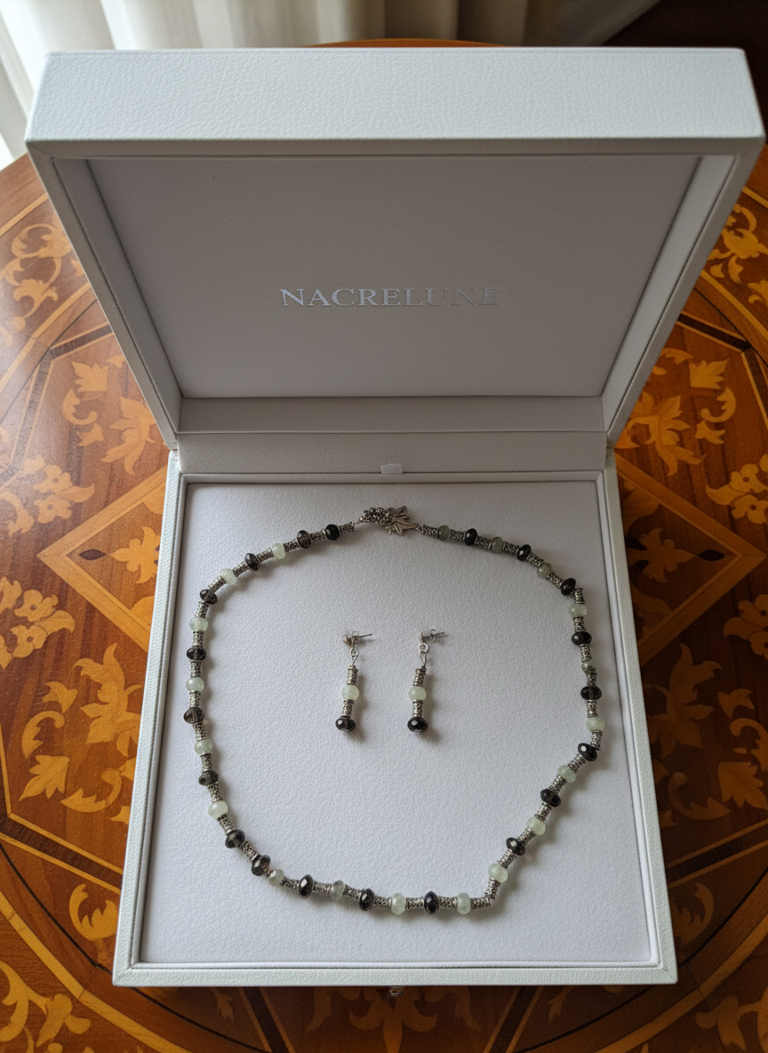 Parure en perles de quartz verts et marrons NACRELUNE parure