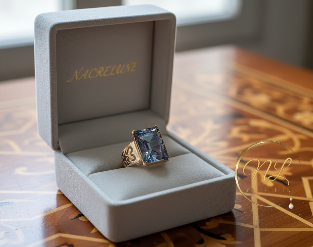 Bague en argent 925 avec topaze traitée "mystique" bleue NACRELUNE Bague