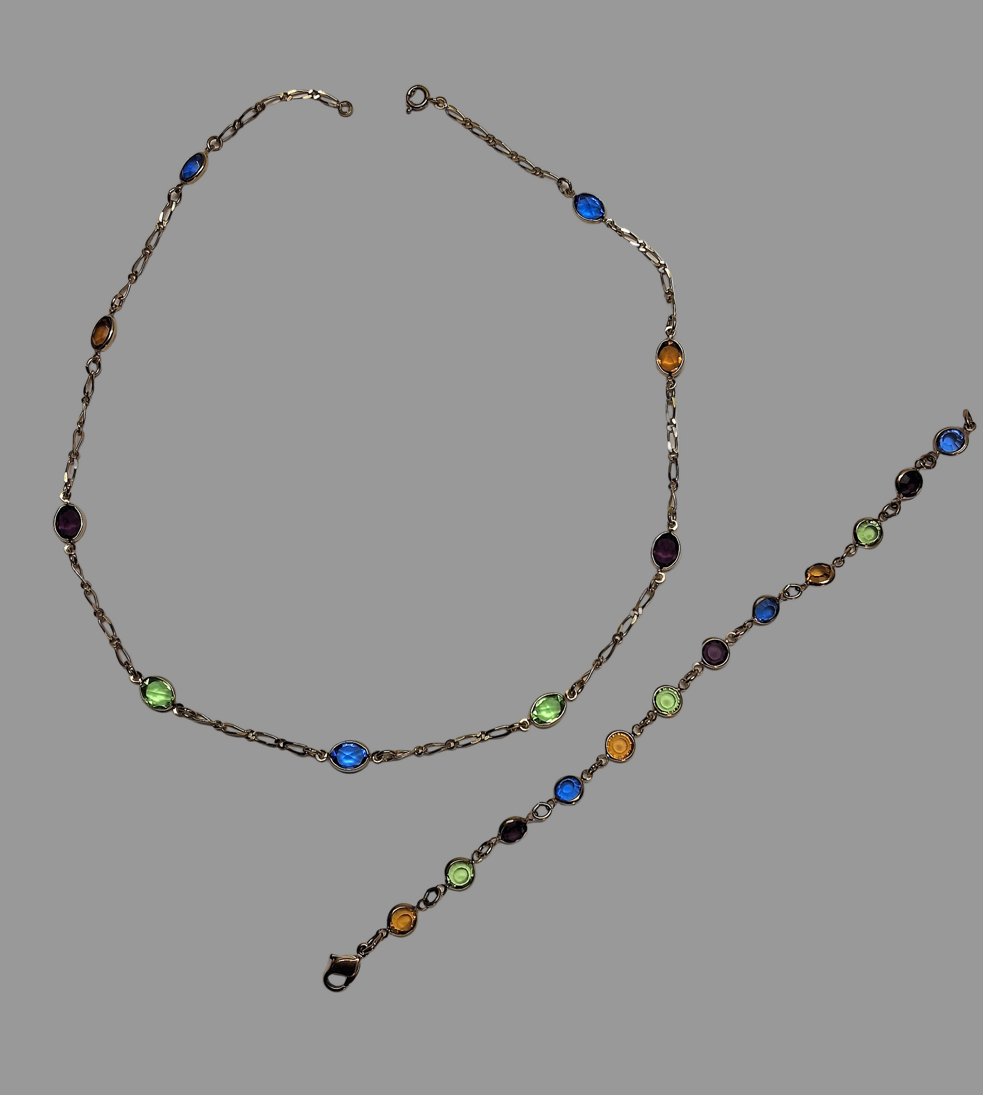 collier et bracelet en plaqué or avec pierres fines NACRELUNE parure