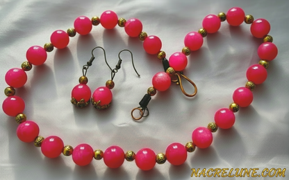 Parure en perles de quartz roses polis rose NACRELUNE parure