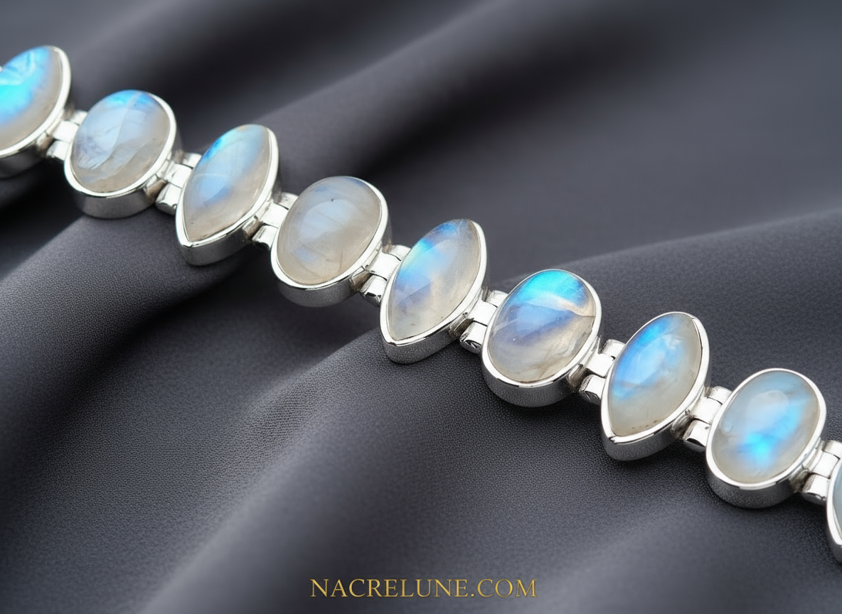 Bracelet en argent et pierres de lune nacrelune.com bracelet