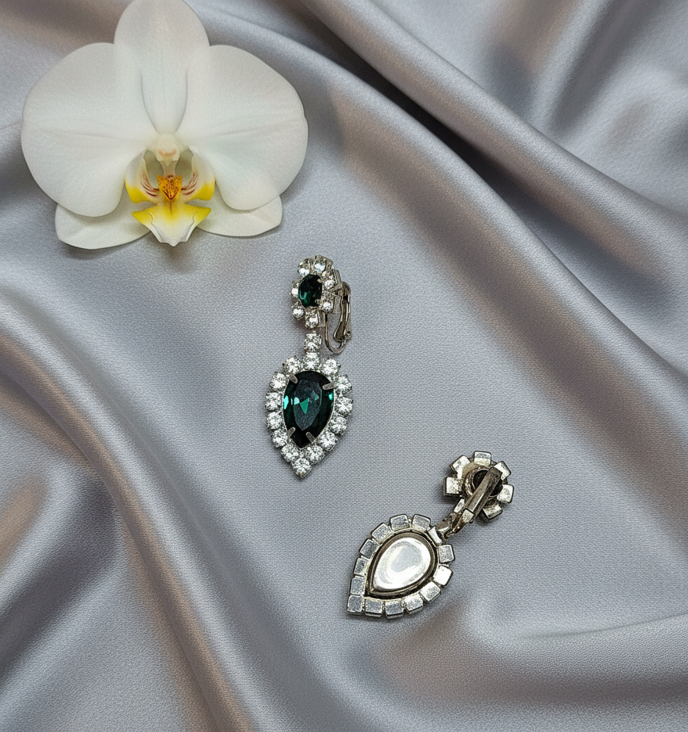 👑Parure vintage en strass verts nacrelune.com parure