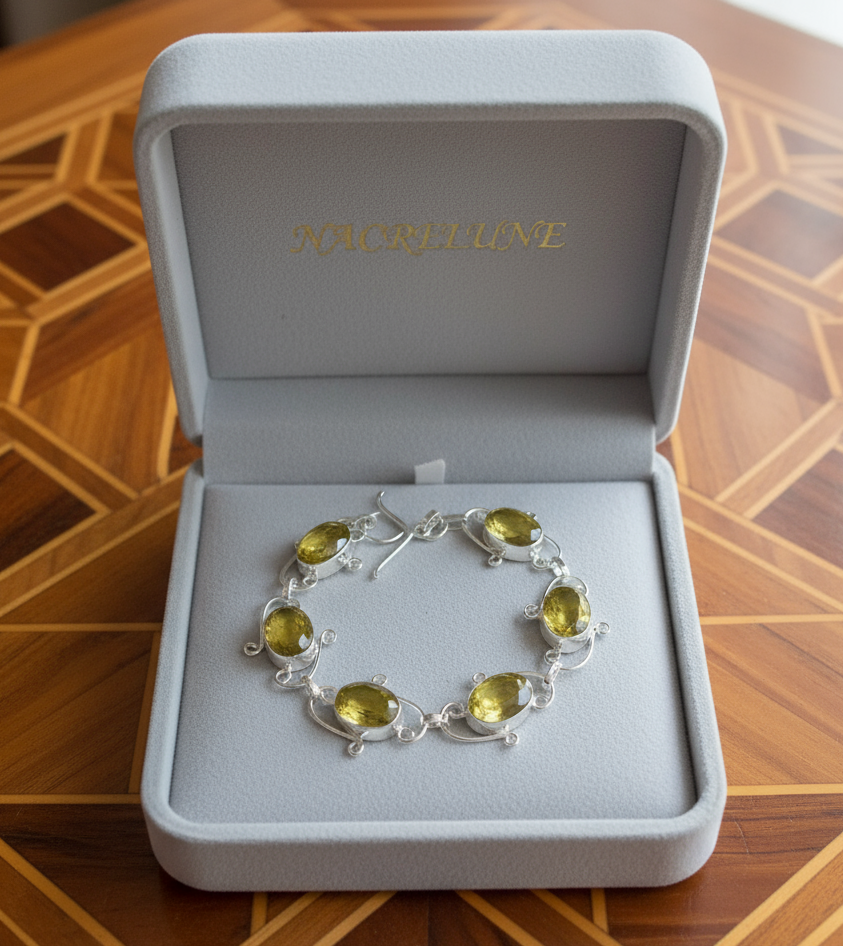 Bracelet en argent avec citrines taillées nacrelune.com bracelet