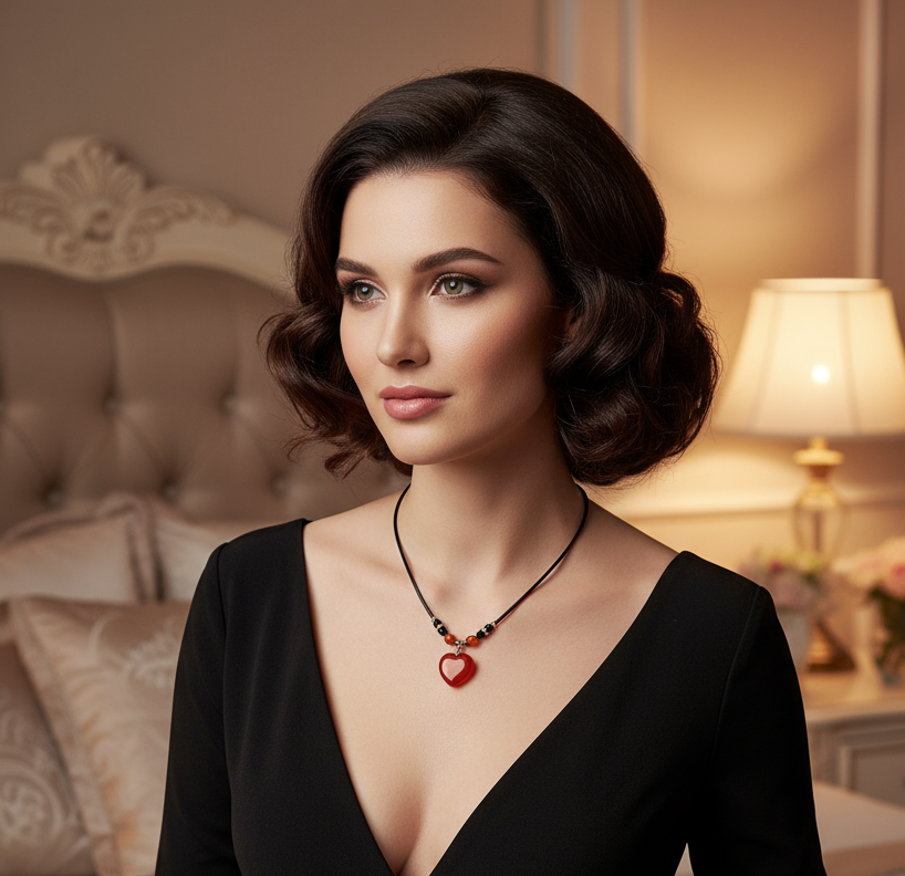 Pendentif en oeil de chat en forme de coeur. Rouge NACRELUNE pendentif