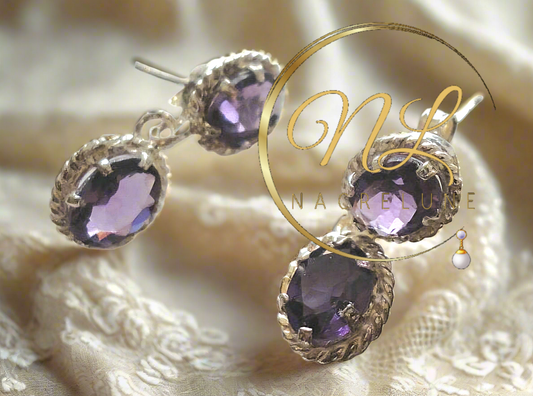 Boucles d'oreilles en argent et améthystes taillées