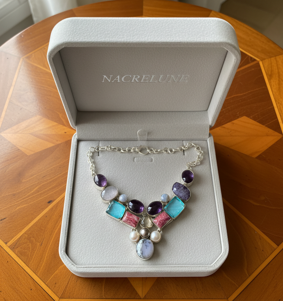 Collier argent 925 et pierres semi précieuses nacrelune.com collier