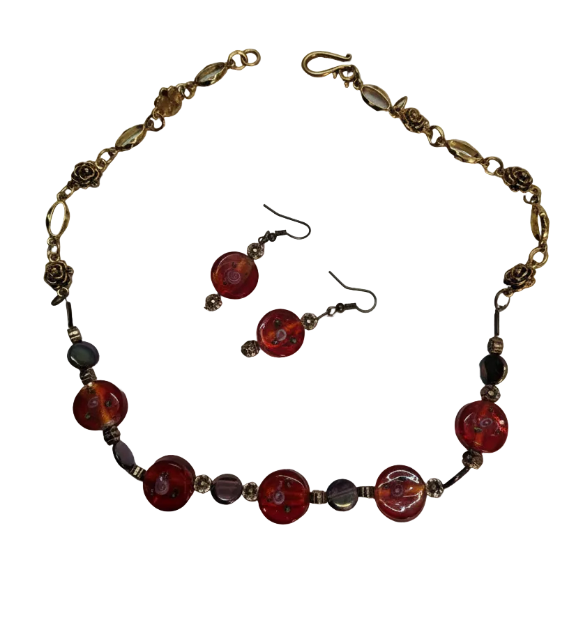 parure rouge en perles de verre et perles de nacre noire nacrelune.com parure