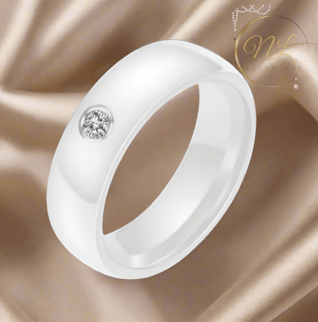 Bague en céramique : choisissez votre couleur Blanc NACRELUNE Bague