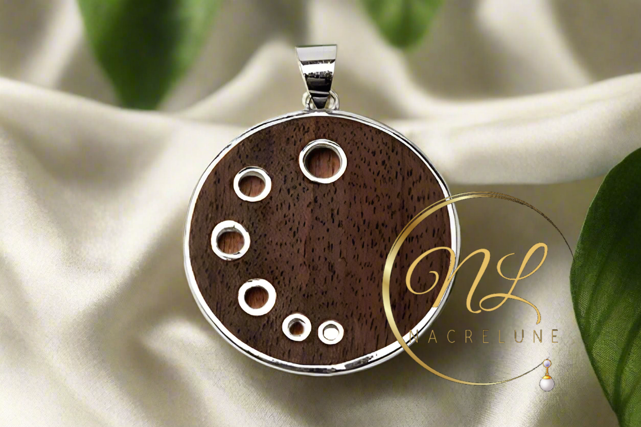 pendentif argent 925 et bois naturel