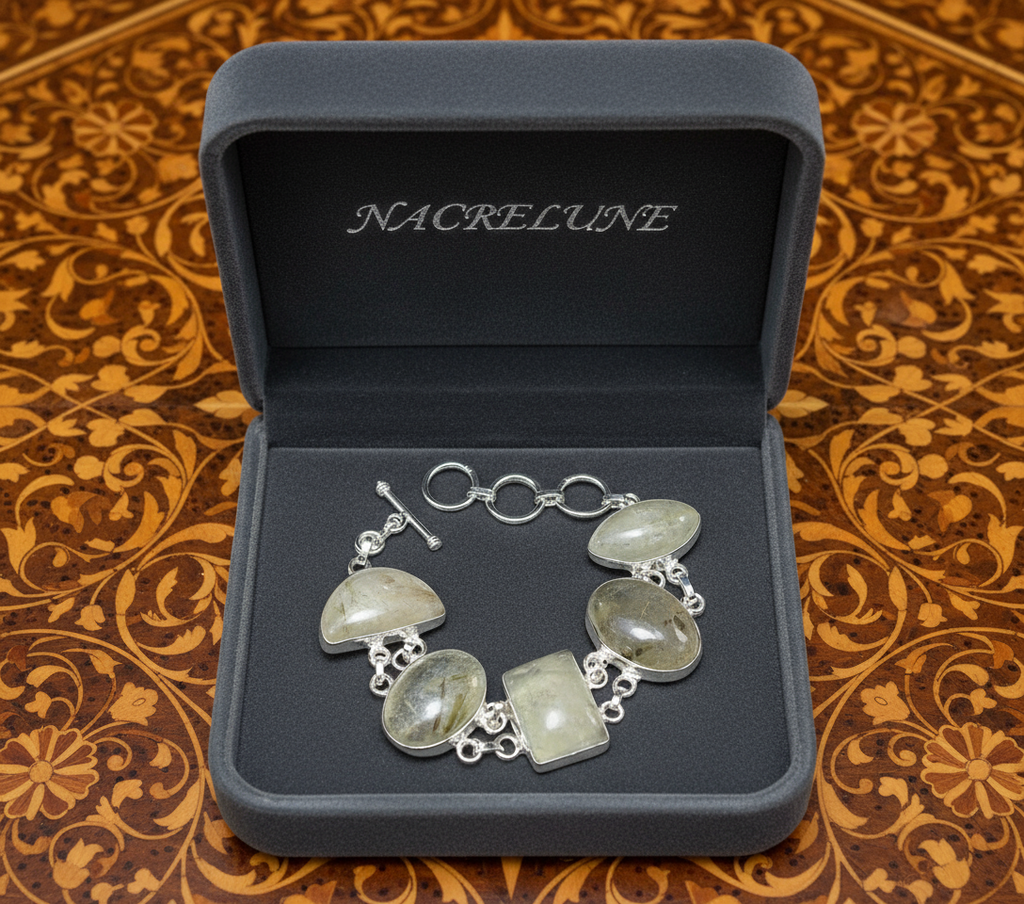 Bracelet en argent avec quartz rutiles dorés nacrelune.com bracelet