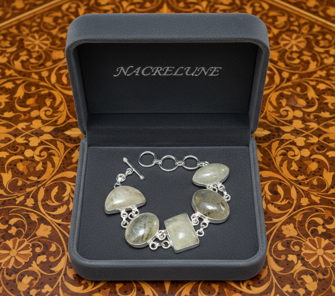 Bracelet en argent avec quartz rutiles dorés nacrelune.com bracelet