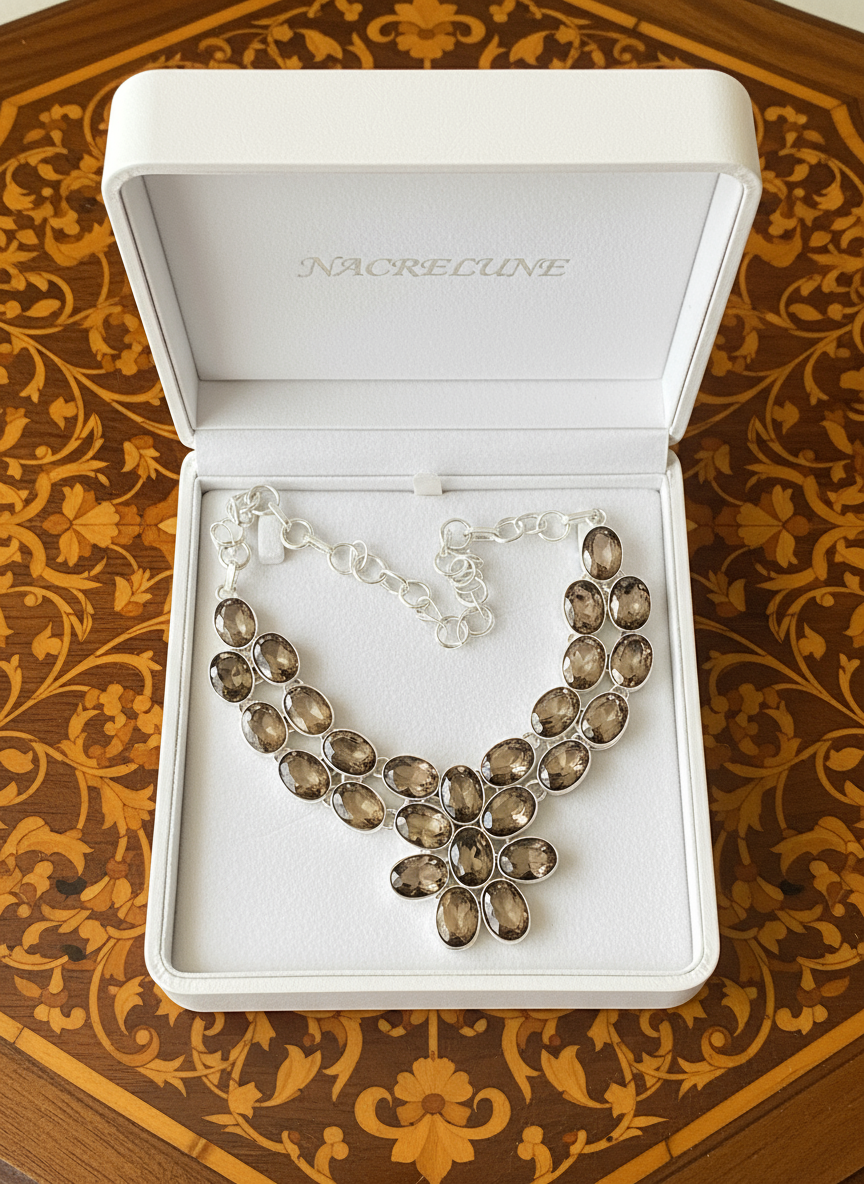 Collier en argent 925 et quartz fumés taillés nacrelune.com collier