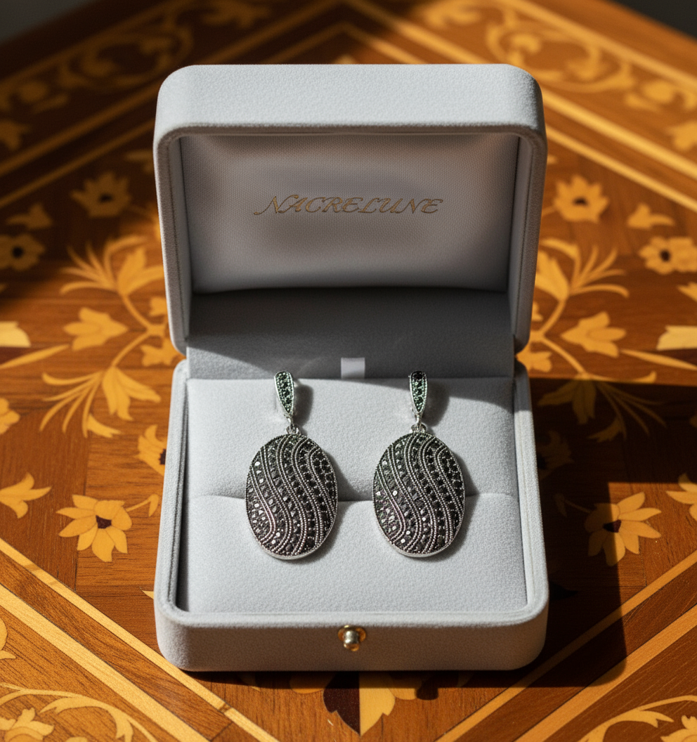 Boucles d’oreille en marcassites nacrelune.com boucles d'oreille