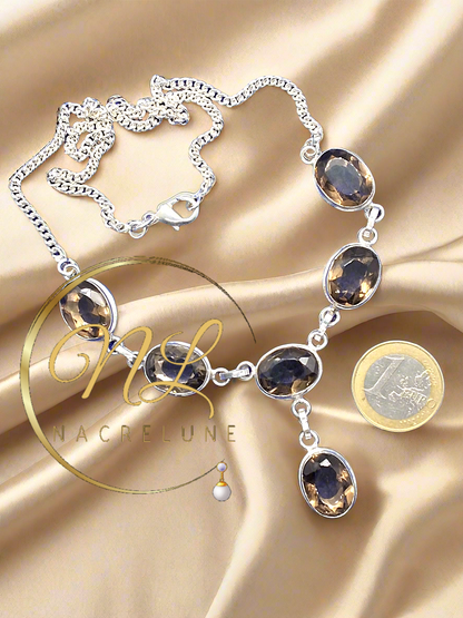 Collier en argent avec des quartz fumés taillés
