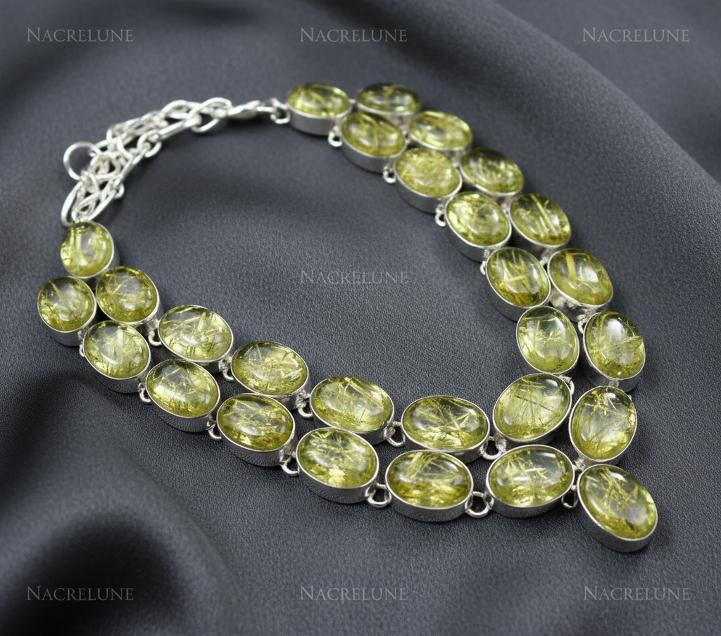 Collier en argent et 925 quartz rutiles scintillants nacrelune.com collier