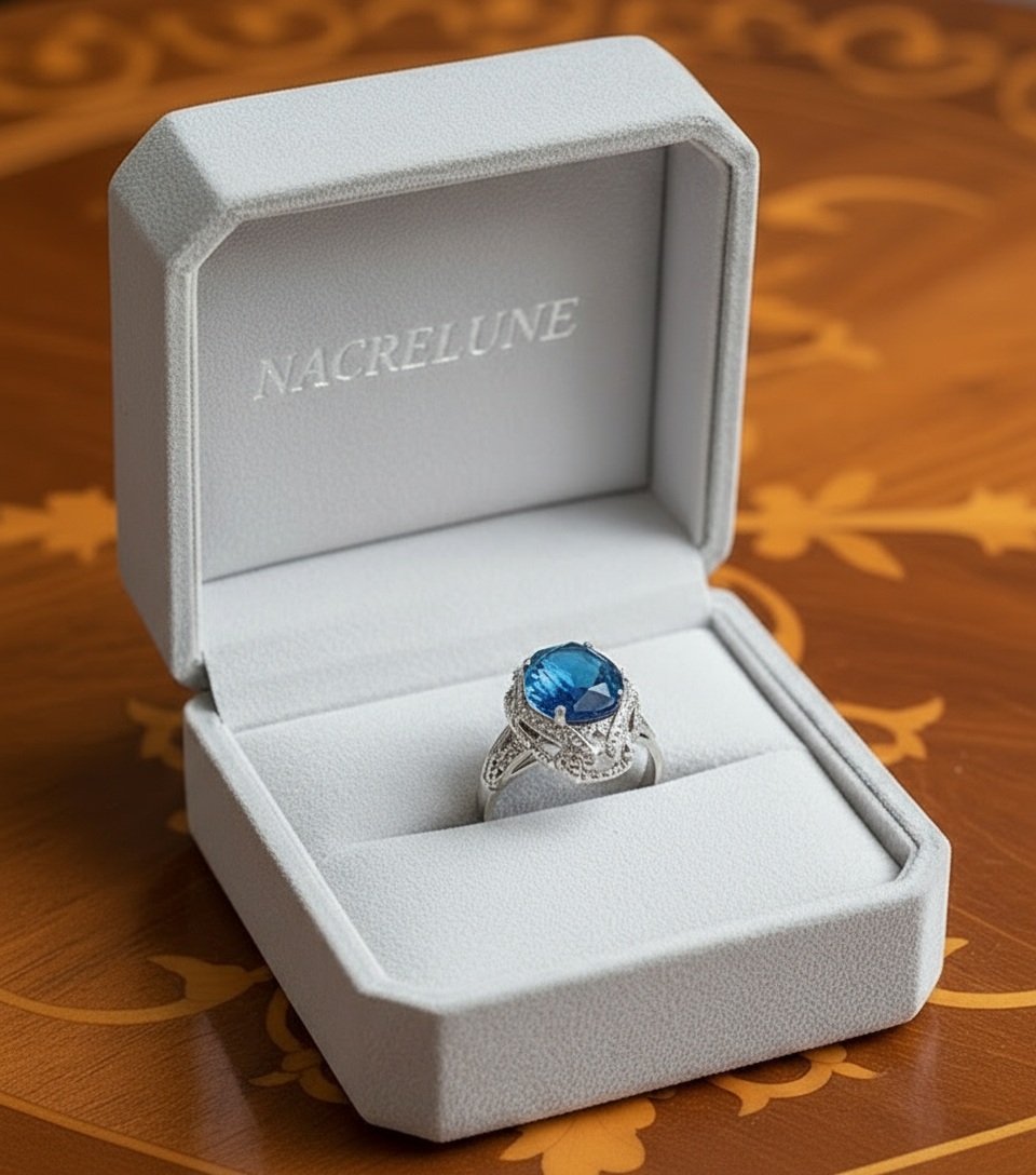 Bague argent avec topaze bleue 55 NACRELUNE Bague