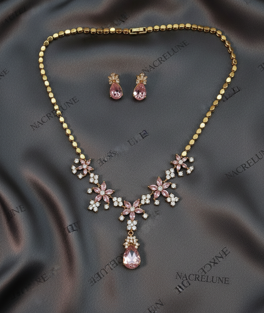parure en zirconia imitation saphirs : choisissez votre couleur rose NACRELUNE parure