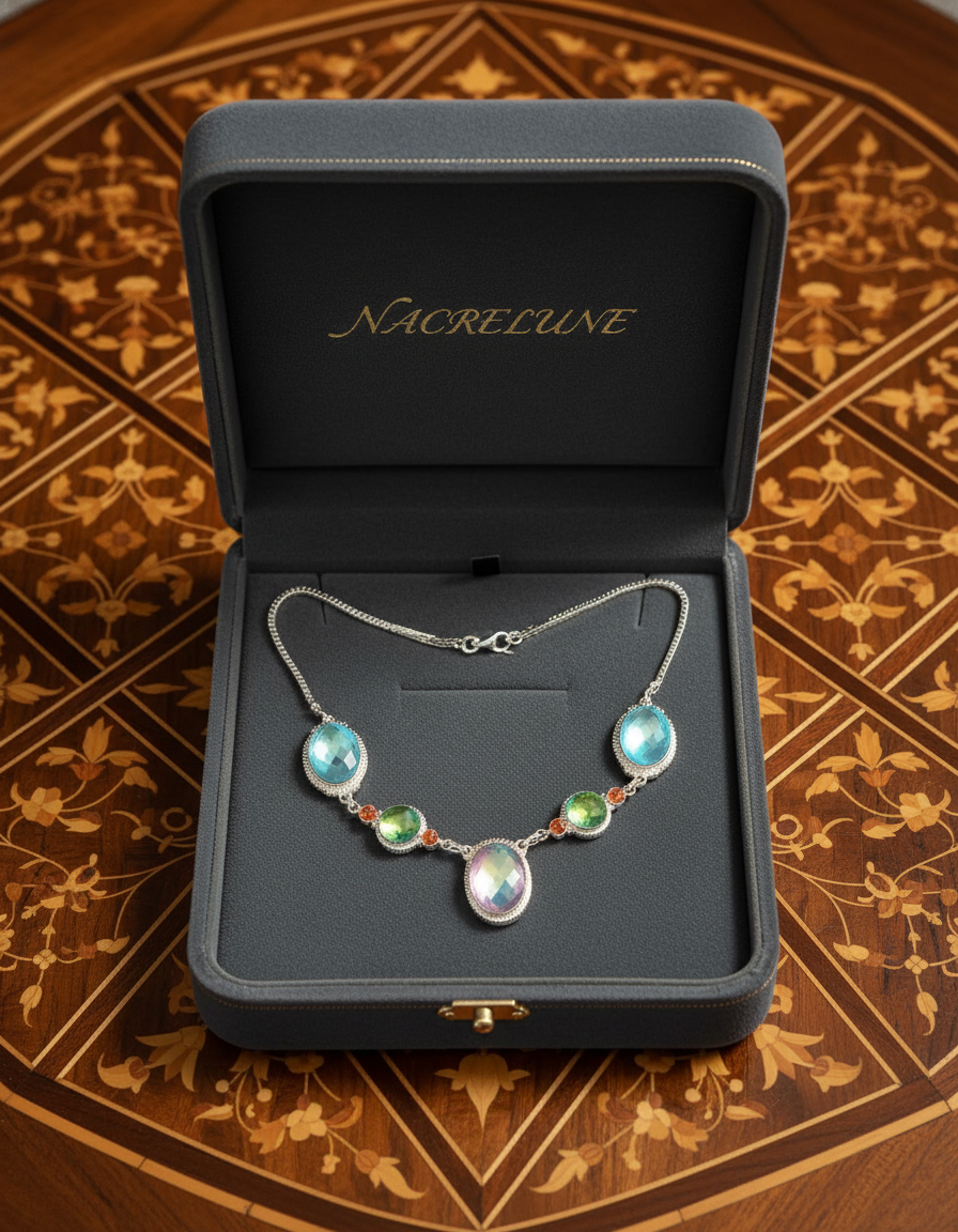 Collier argent 925 et topazes mystiques claires NACRELUNE collier