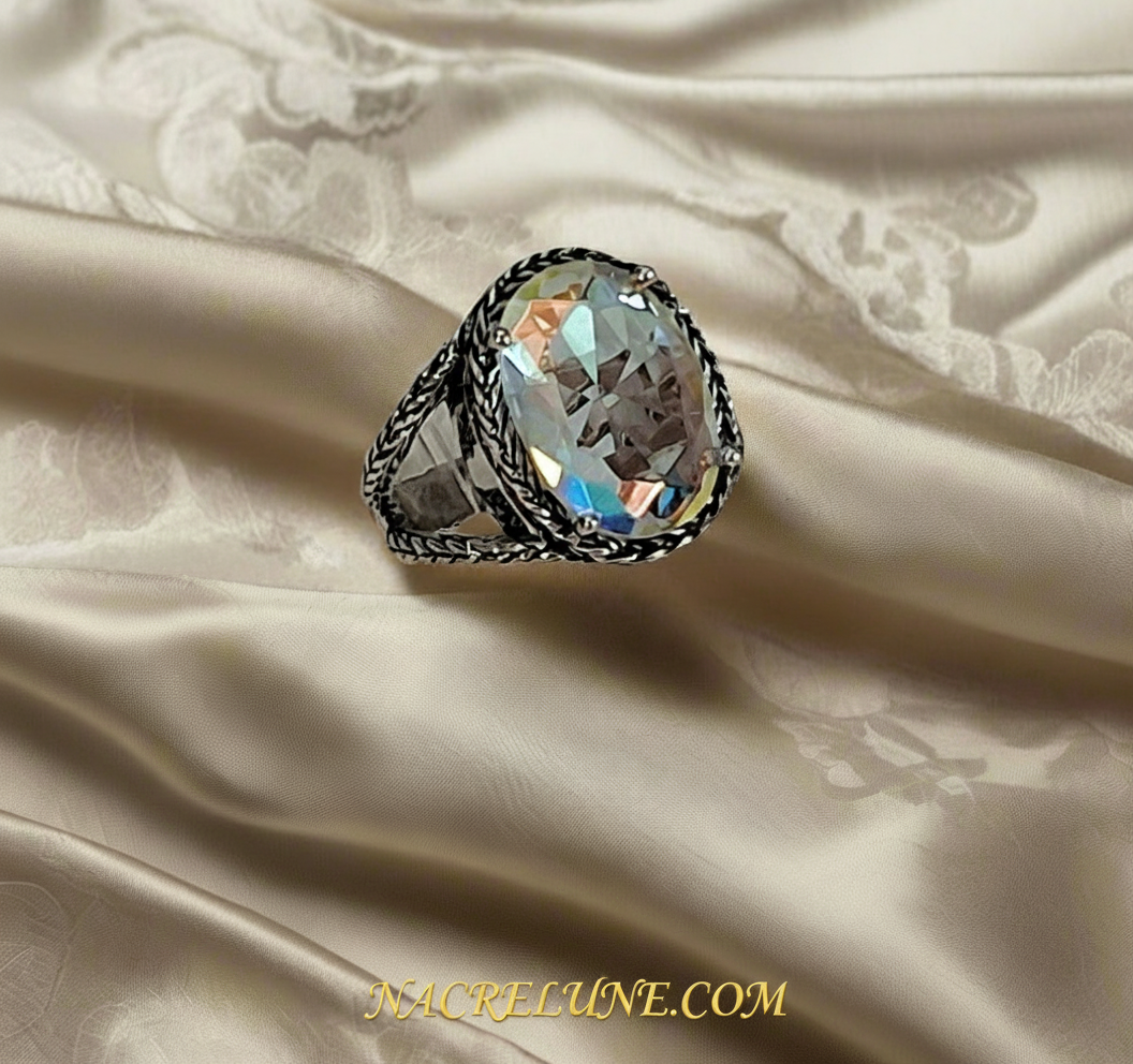 Bague en argent 925 avec topaze traitée mystique multicolore nacrelune.com Bague
