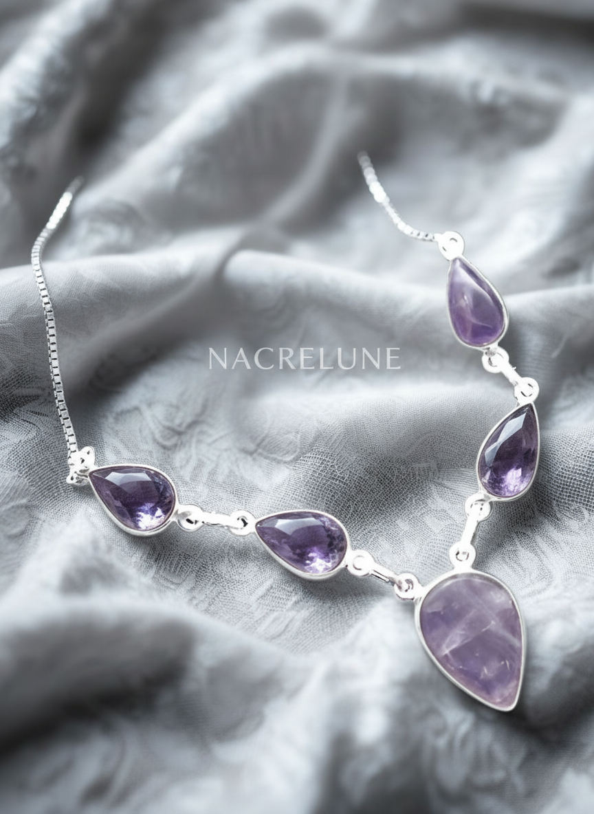 Collier argent et fluorites nacrelune.com collier