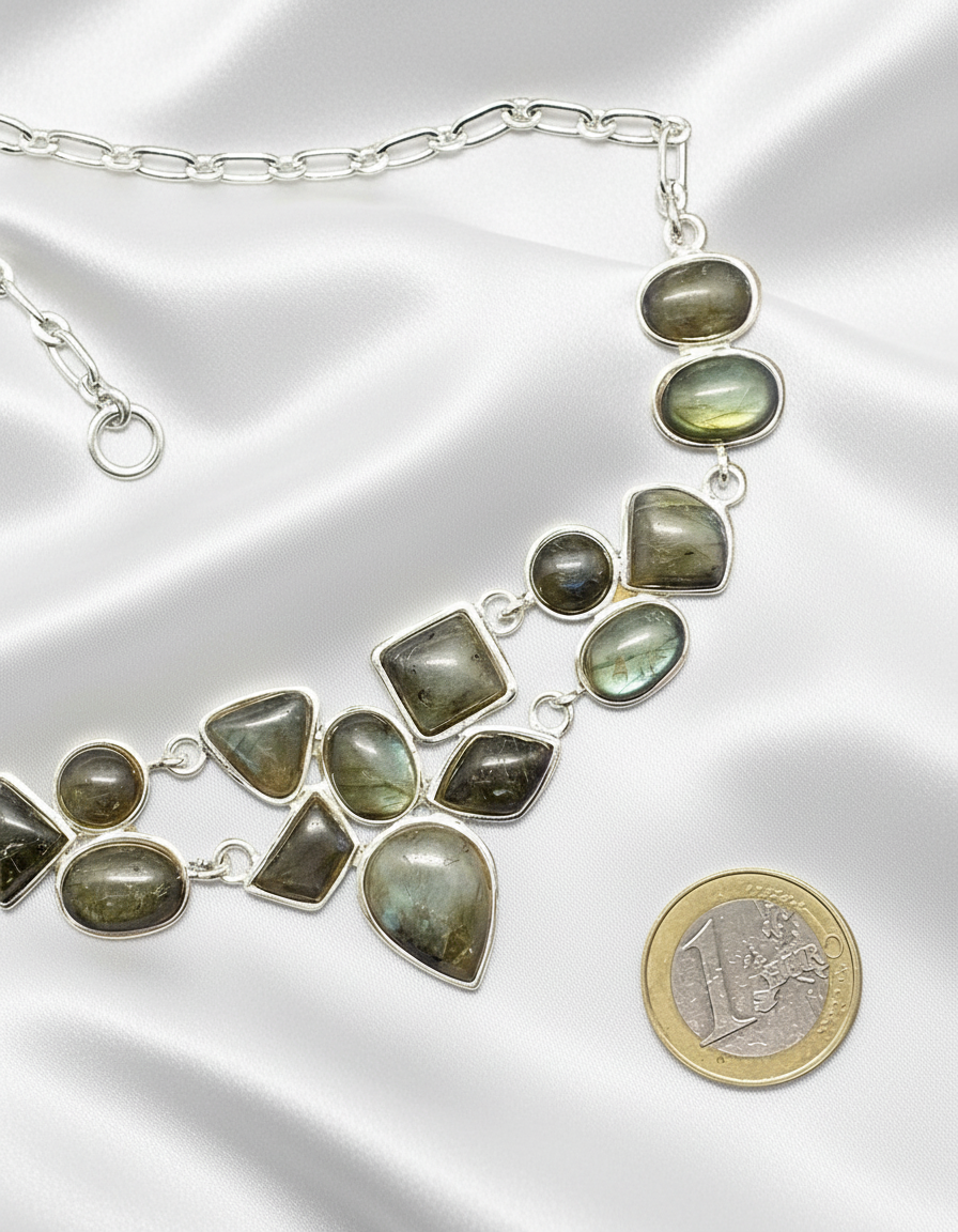 Collier en argent 925 avec labradorites naturelles NACRELUNE collier